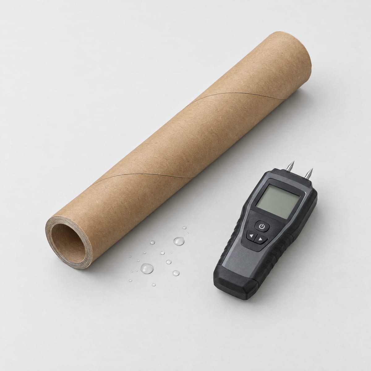 Paper core next to a moisture meter